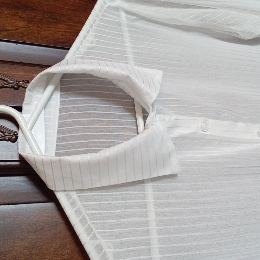 Women's White Sheer Striped Button Up Shirt Duster Vacation Coverup Size OS - Picture 5 of 7